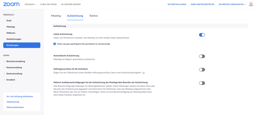 Zoom Lokale Aufzeichnungen 
